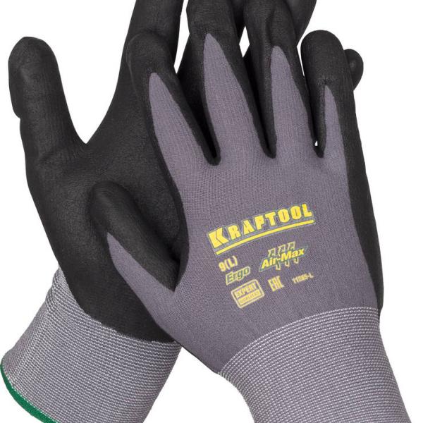 Перчатки KRAFTOOL "EXPERT" нейлоновые, 15 класс,вспененное нитриловое покрытие, XL/11285-XL