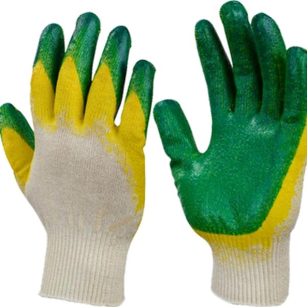 Перчатки трикотажные с 2м латексным обливом стандарт(зеленые/красные)